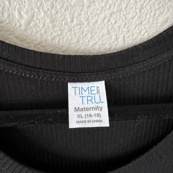 Black Ribbed Short Sleeve Ruched Stretch Bodycon Maternity Comfortable Dress XL - Picture 8 of 8